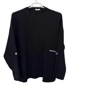 Madhappy Medium Black Thermal Waffle Knit Long Sleeve Top Oversized Mock Neck